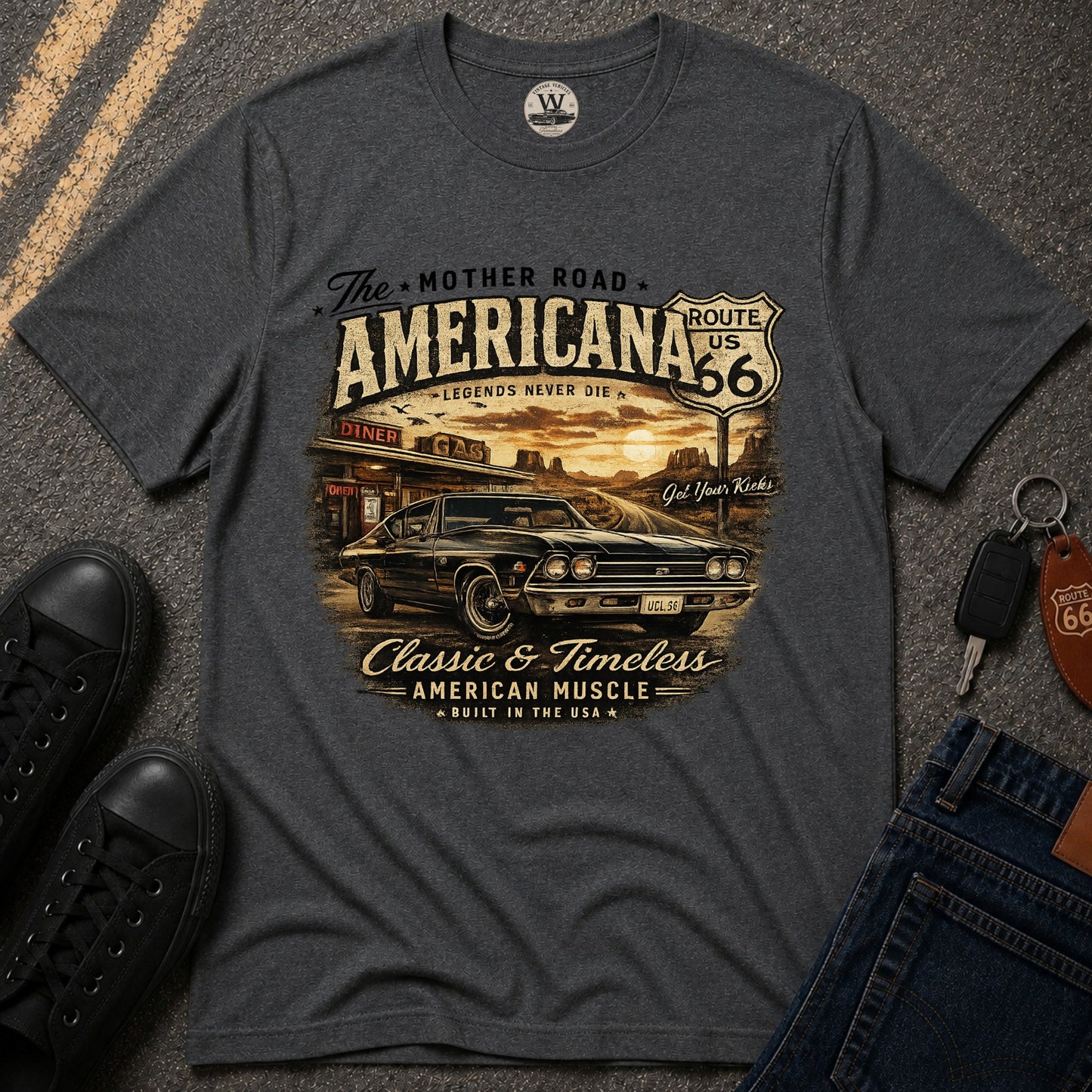 Mother Road Route 66 – Vintage Americana Tee