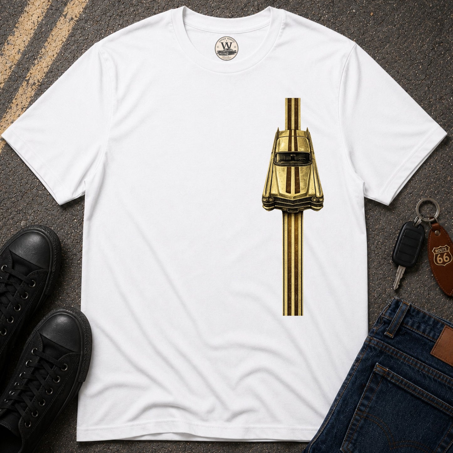 Gold Racer Stripe – Vintage Car Tee