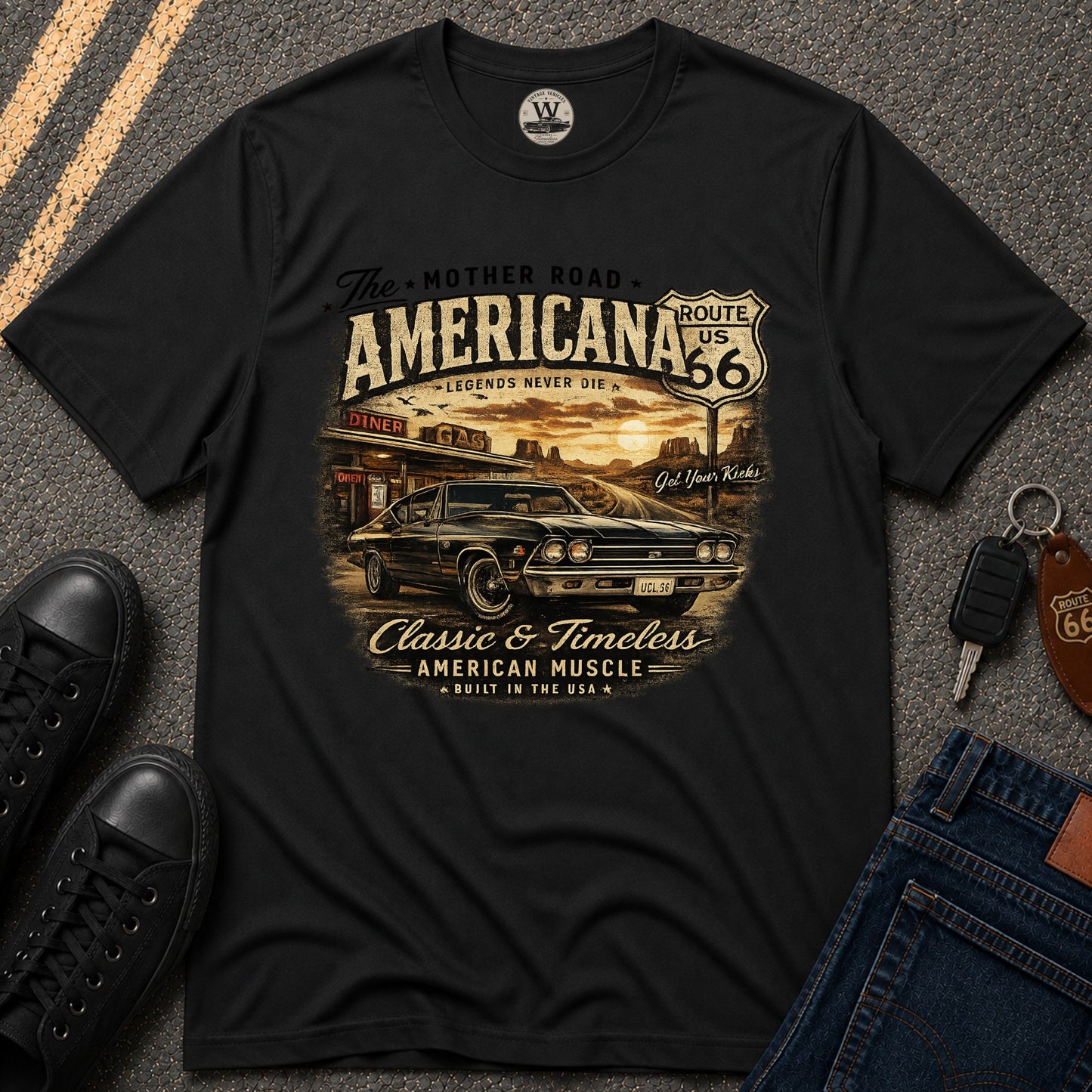 Mother Road Route 66 – Vintage Americana Tee