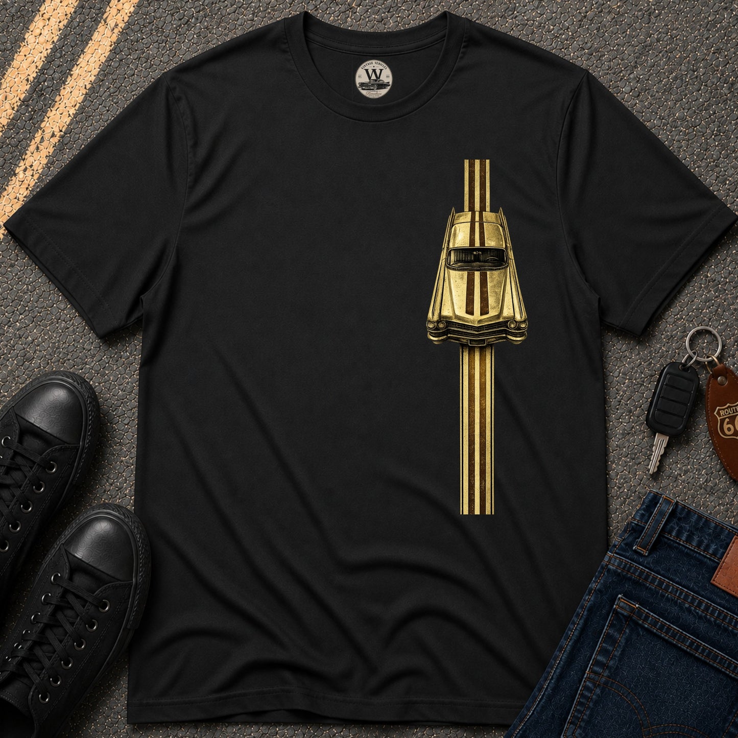 Gold Racer Stripe – Vintage Car Tee