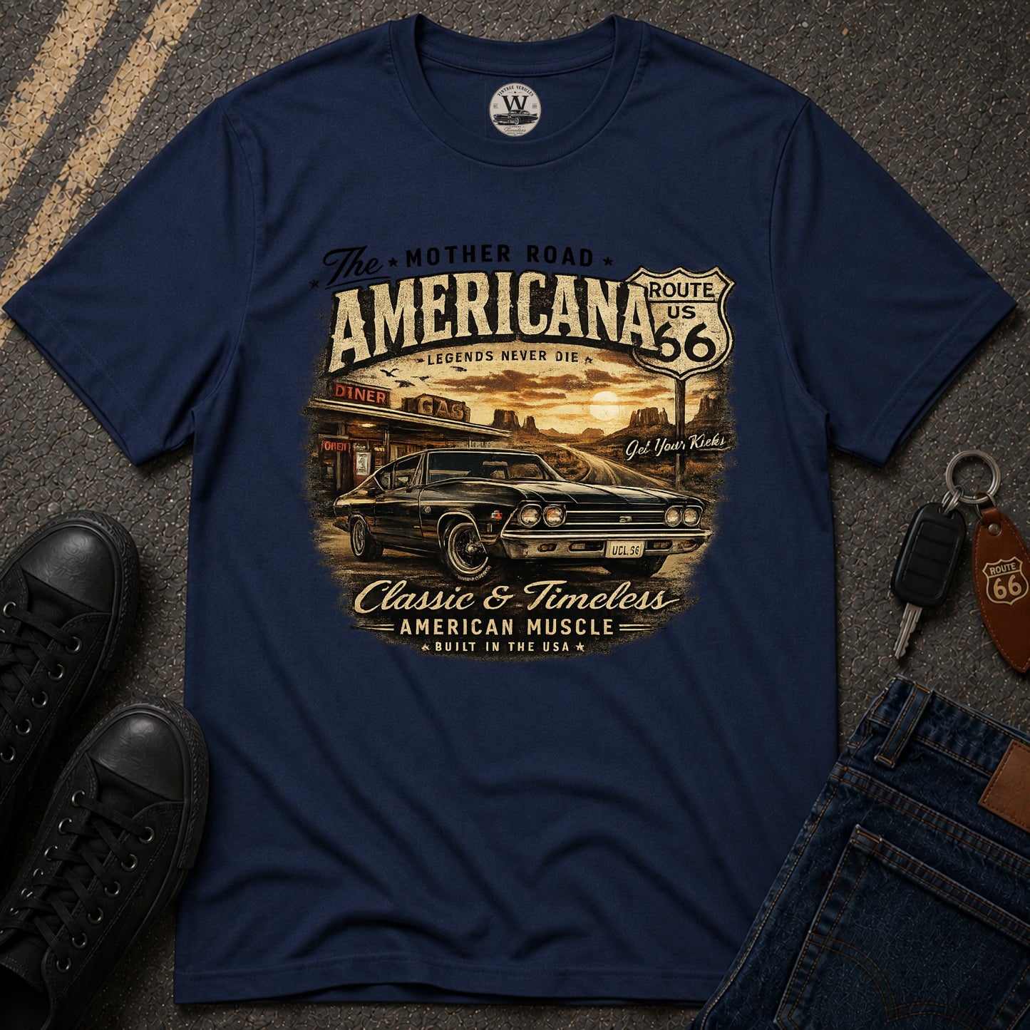 Mother Road Route 66 – Vintage Americana Tee
