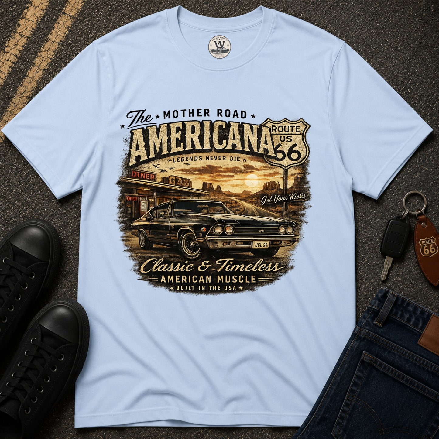 Mother Road Route 66 – Vintage Americana Tee