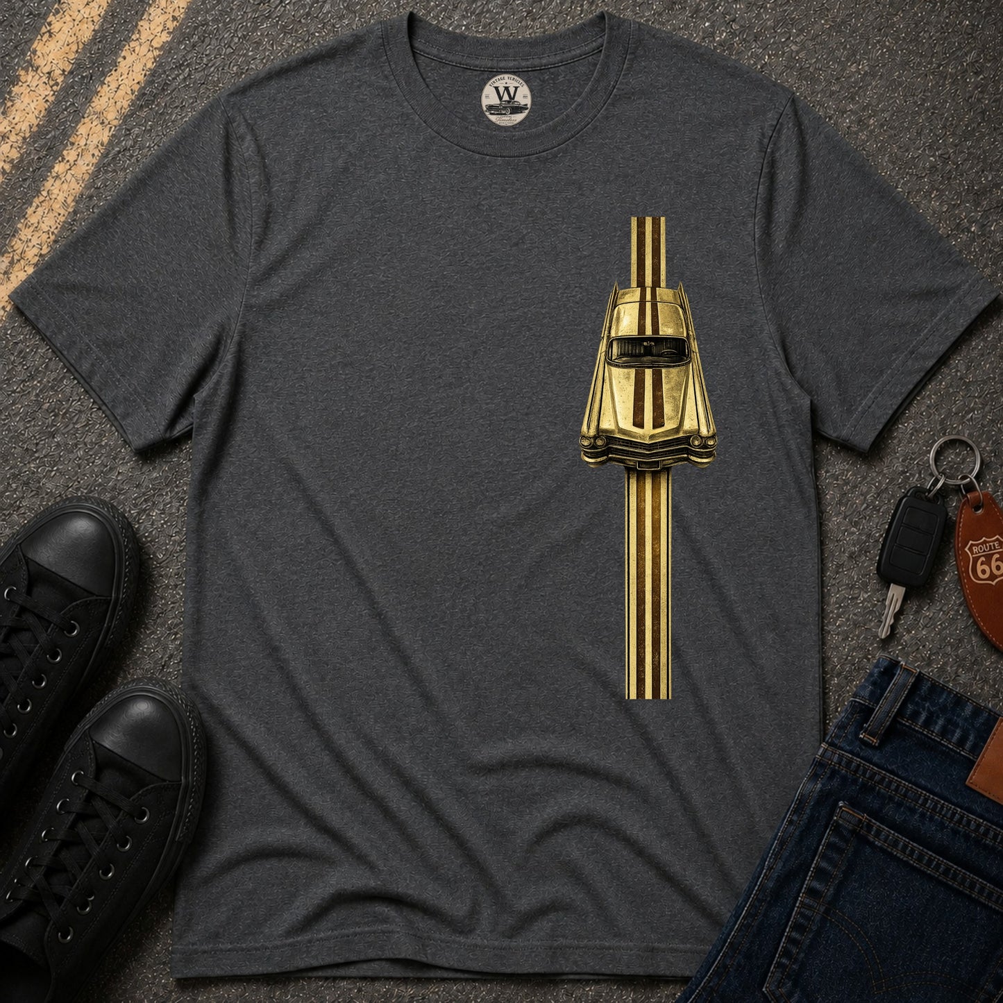 Gold Racer Stripe – Vintage Car Tee