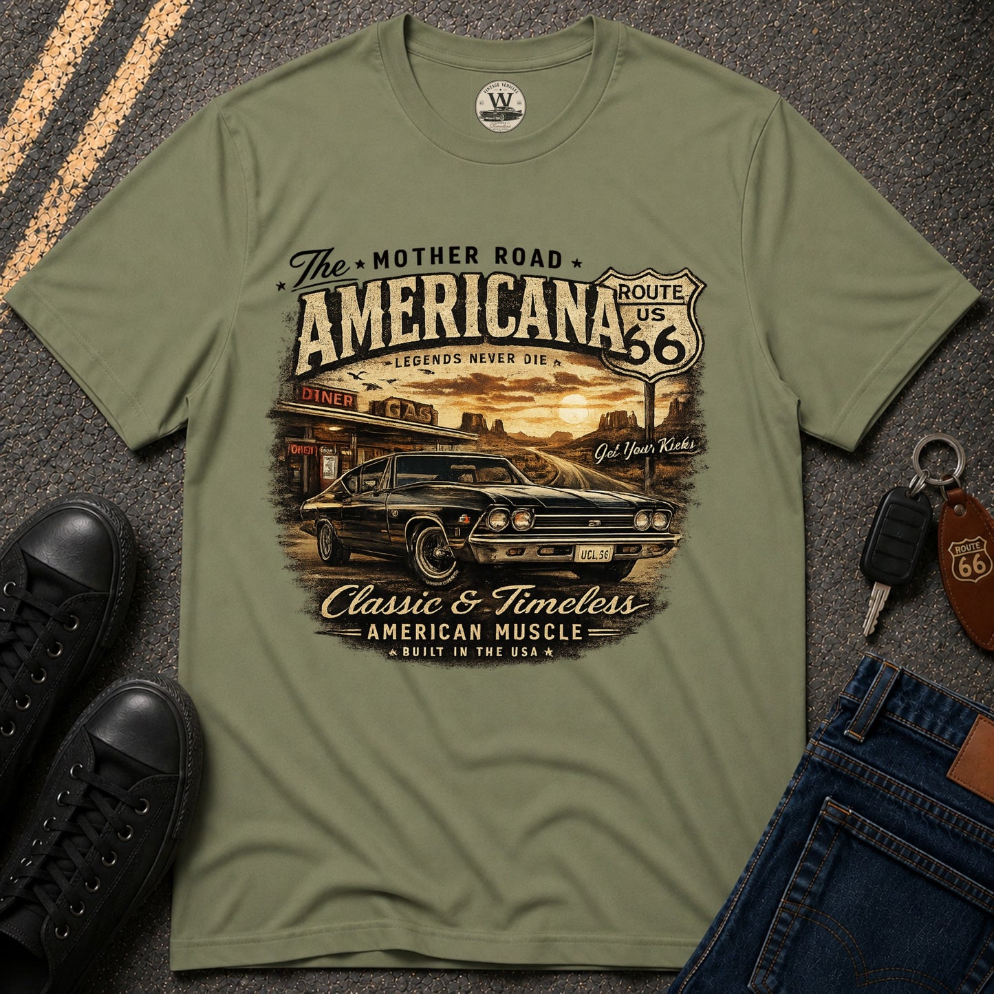 Mother Road Route 66 – Vintage Americana Tee