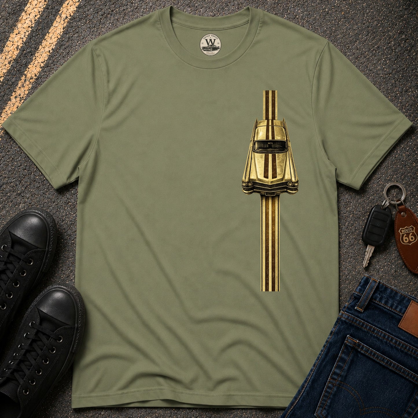 Gold Racer Stripe – Vintage Car Tee