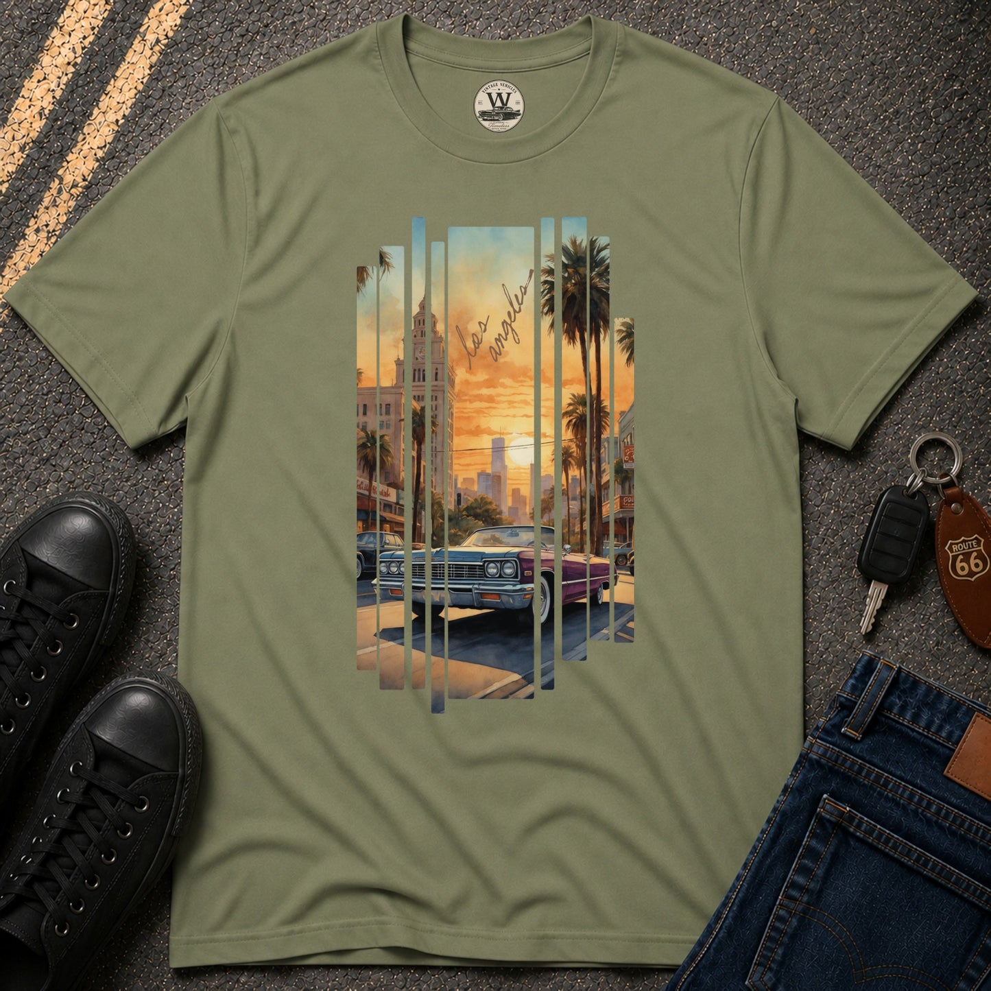 LA Sunset Vintage Car Tee