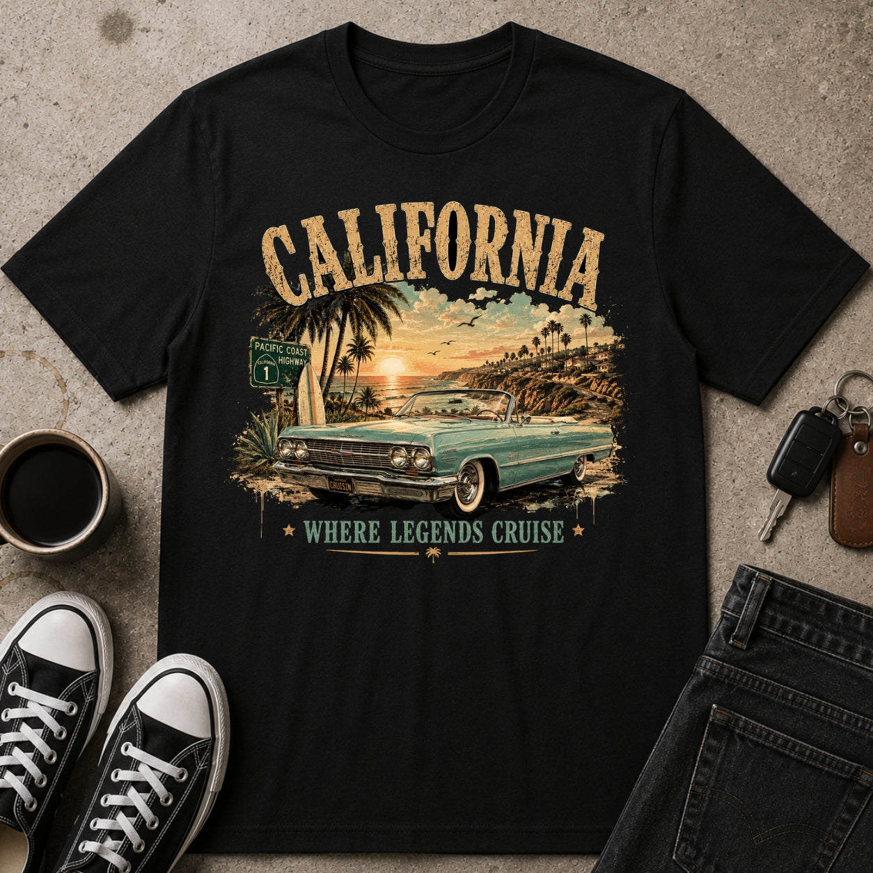California Sunset Cruiser Classic Car Tee