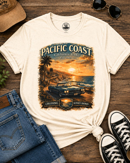 Pacific Coast Classic Car Sunset Tee