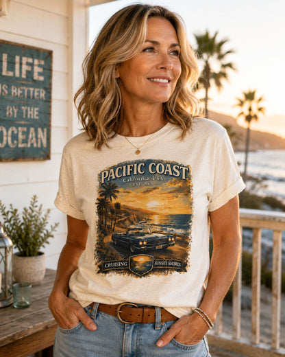 Pacific Coast Classic Car Sunset Tee