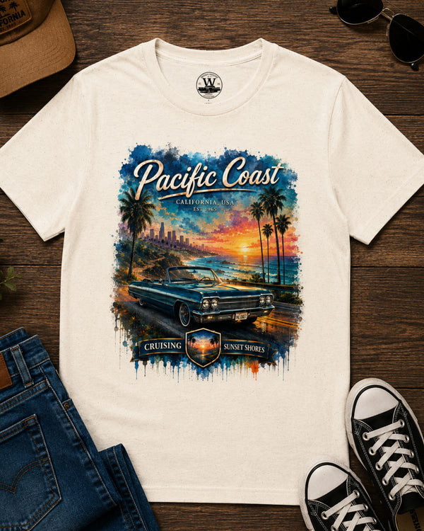 Pacific Coast Classic Car Sunset Tee