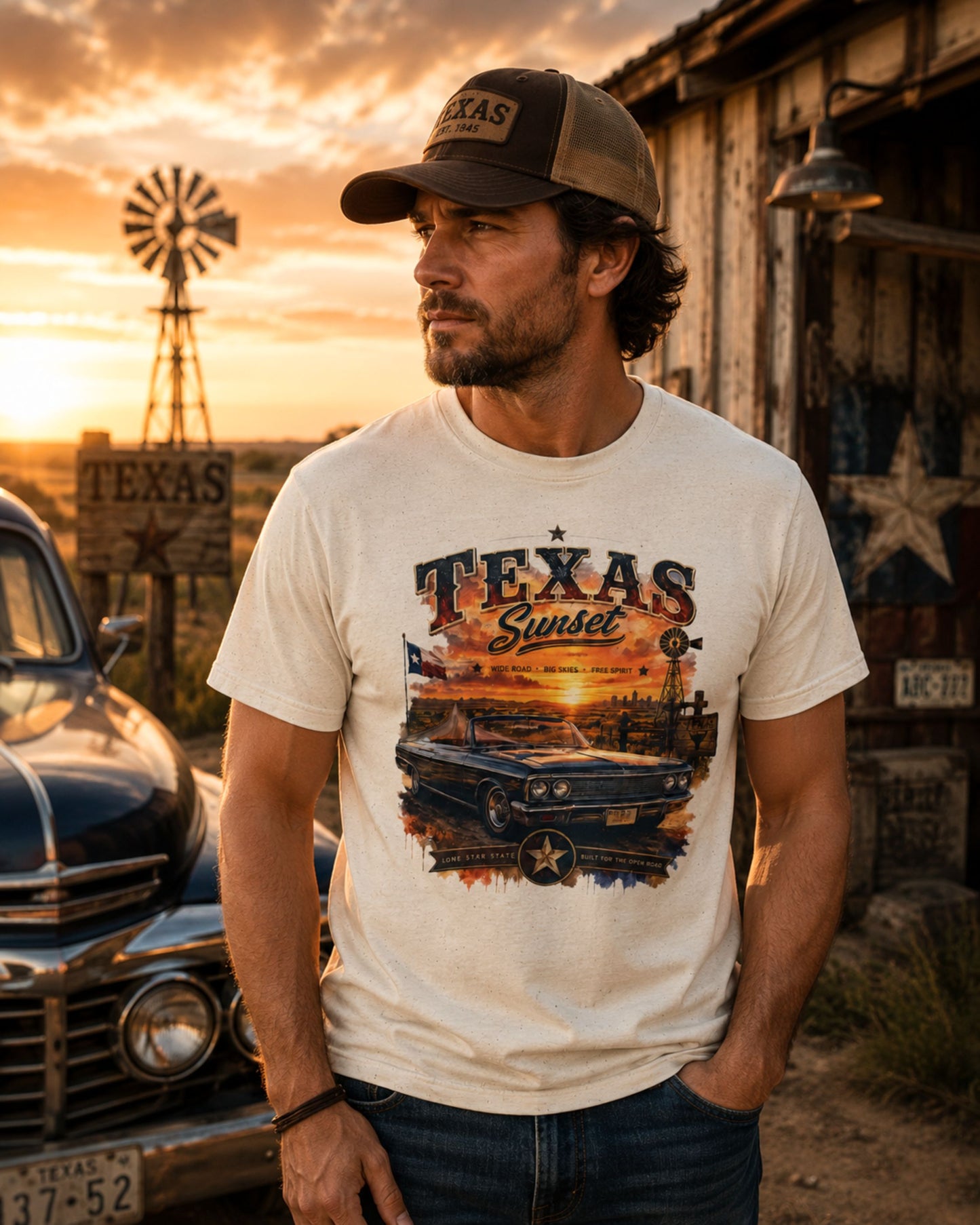 Texas Sunset Classic Car Tee